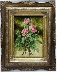 گل رز سه شاخه .فرش دستباف حاجی آبادی